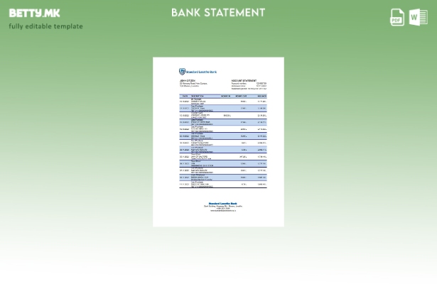 модерен стил Лесото Стандарден шаблон ексел за извод од банка од Лесото